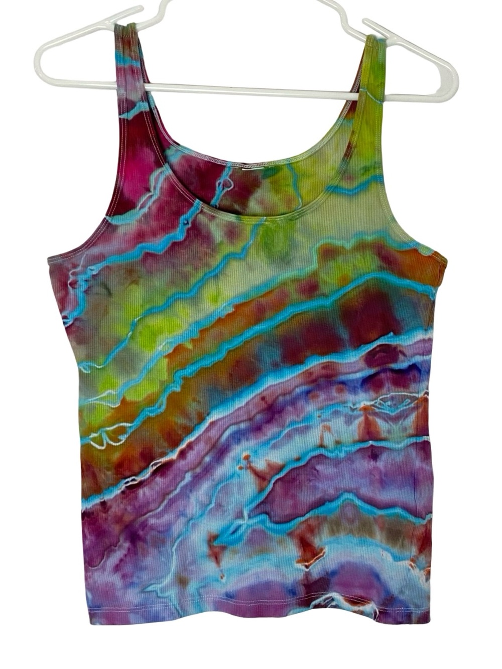 OOAK Geode Tie Dye Tank Top Womens Size Medium Upcycled Handmade Ice Multicolor